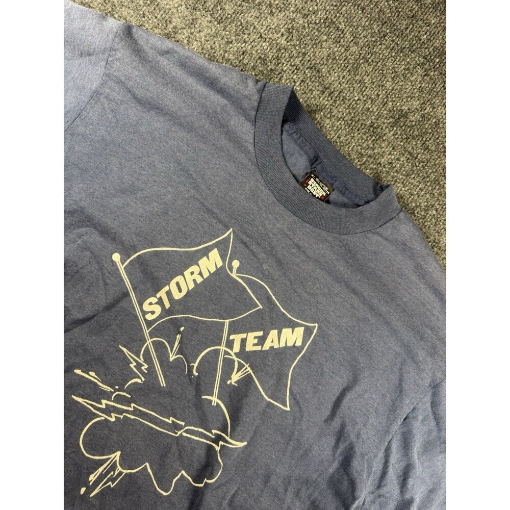 Vtg 90s Screen Stars Best Storm Team T Shirt XL Single Stitch Blue Cloud USA